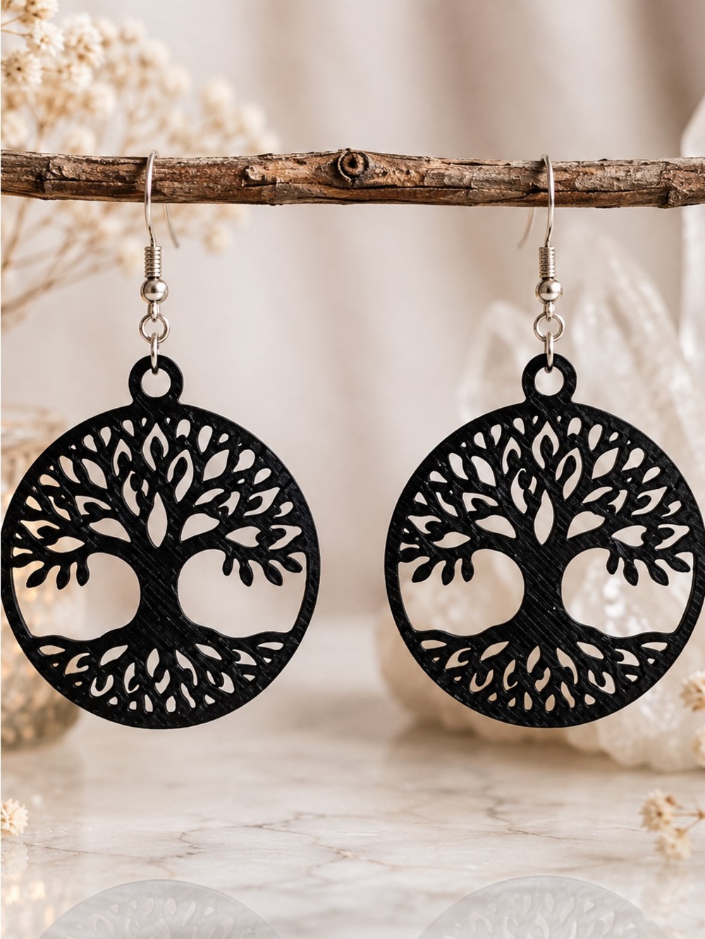 Black Tree of Life Dangle Earrings - Women Jewelry